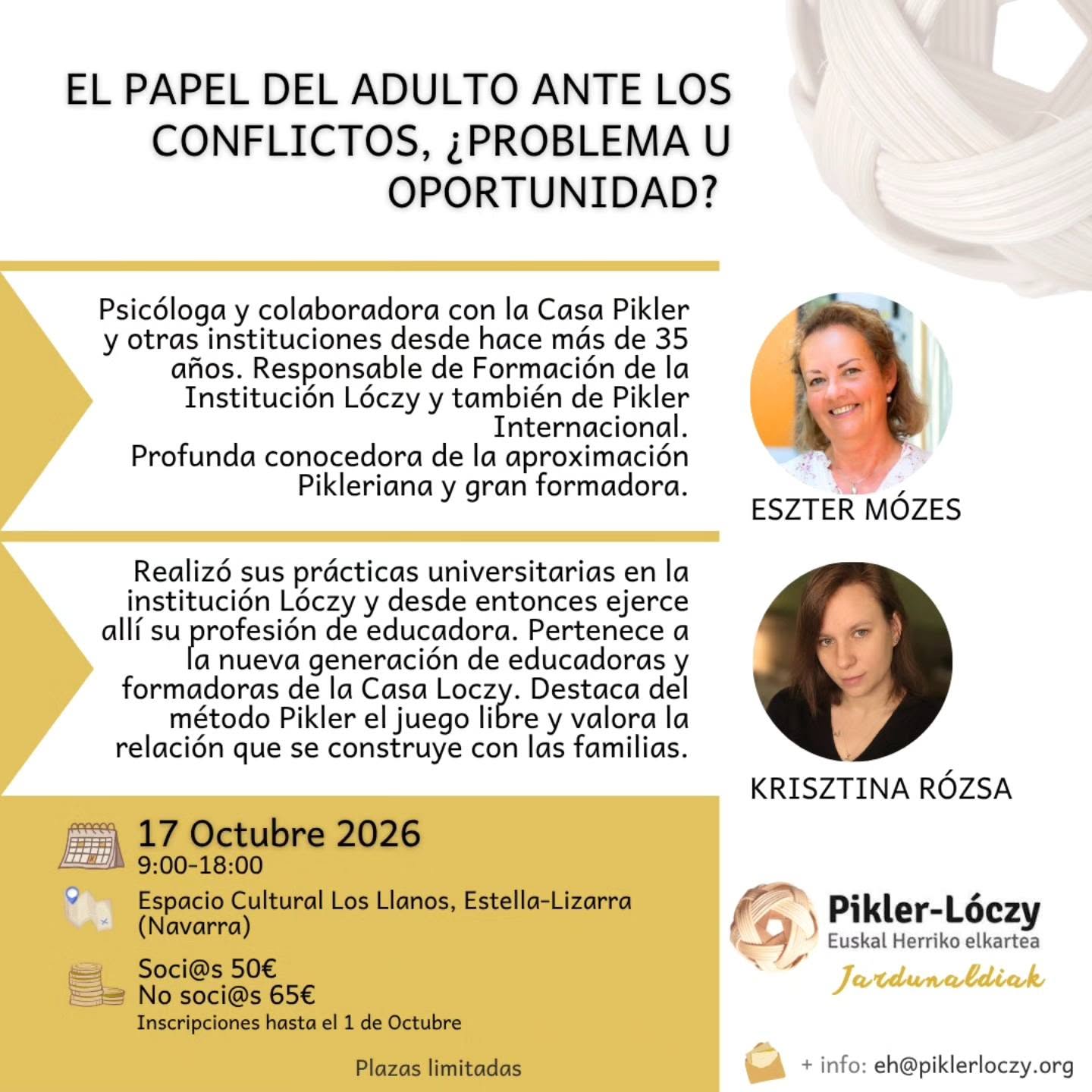 JORNADA FORMATIVA PIKLER: EL PAPEL DEL ADULTO ANTE LOS CONFLICTOS, ¿PROBLEMA U OPORTUNIDAD?